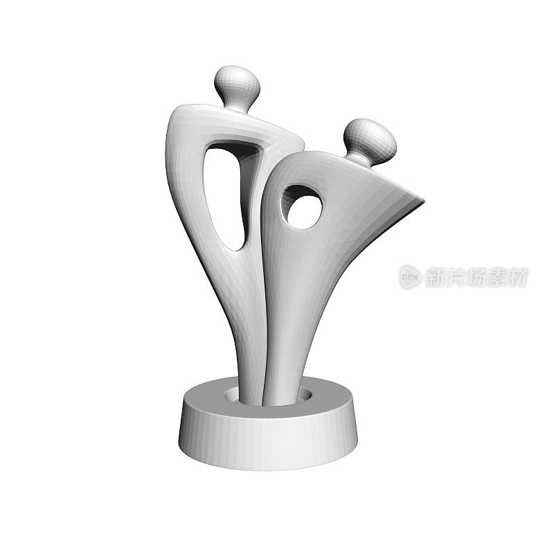 Model of an abstract statue with two human shapes. The statue is isolated on a white background. 3D. Vector illustration